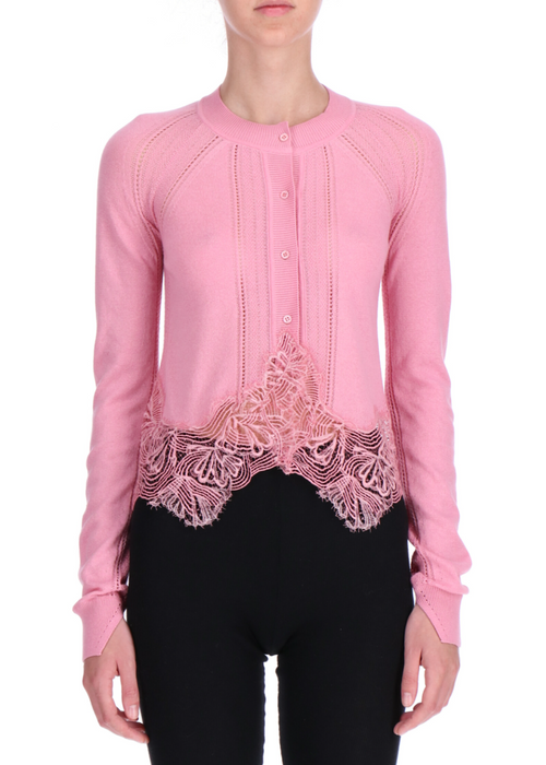 Ermanno Scervino Cotton and Cashmere Cardigan with Lace in Pink