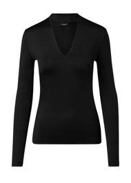Akris Silk Jersey Stretch V-Neck Long Sleeve Top in Black