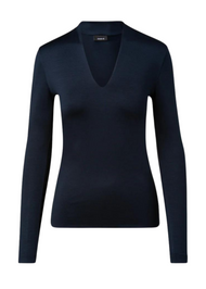 Akris Silk Jersey Stretch V-Neck Long Sleeve Top in Navy