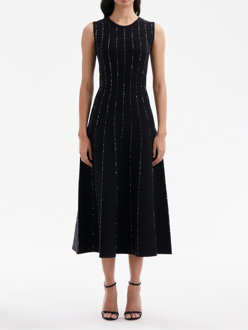 Oscar de la Renta Sequin Embroidered Knit Dress in Black Oscar de la Renta Sequin Embroidered Knit Dress in Black