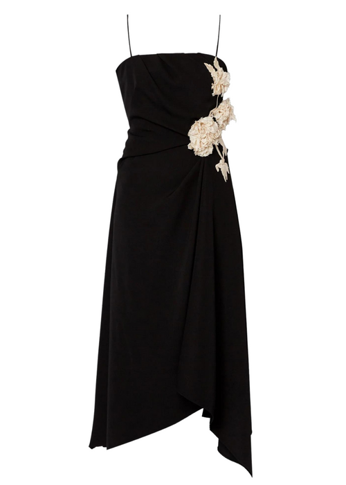 Erdem Asymmetric Draped Wool Midi Dress in Black