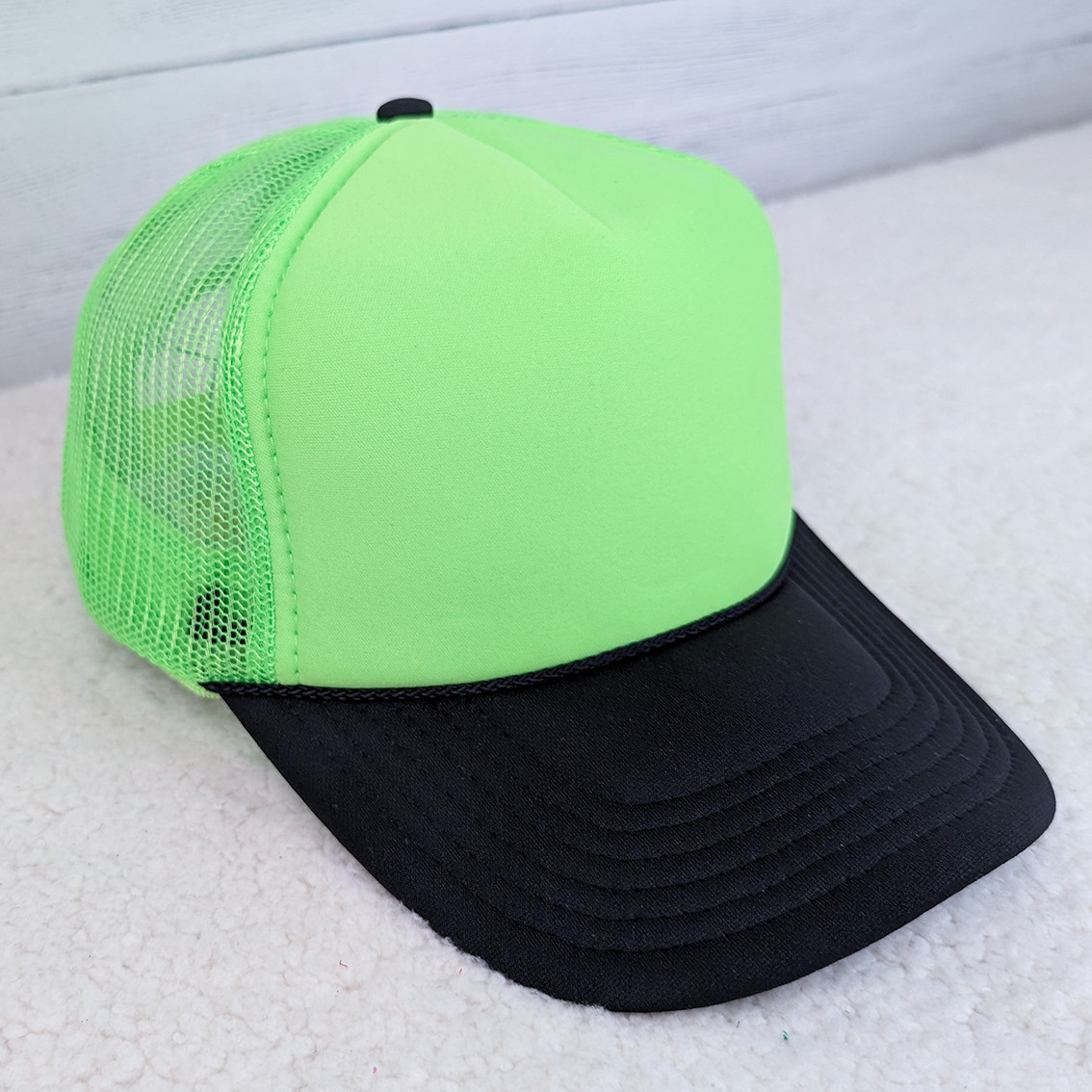 Neon Green and Black Foam Trucker Hat