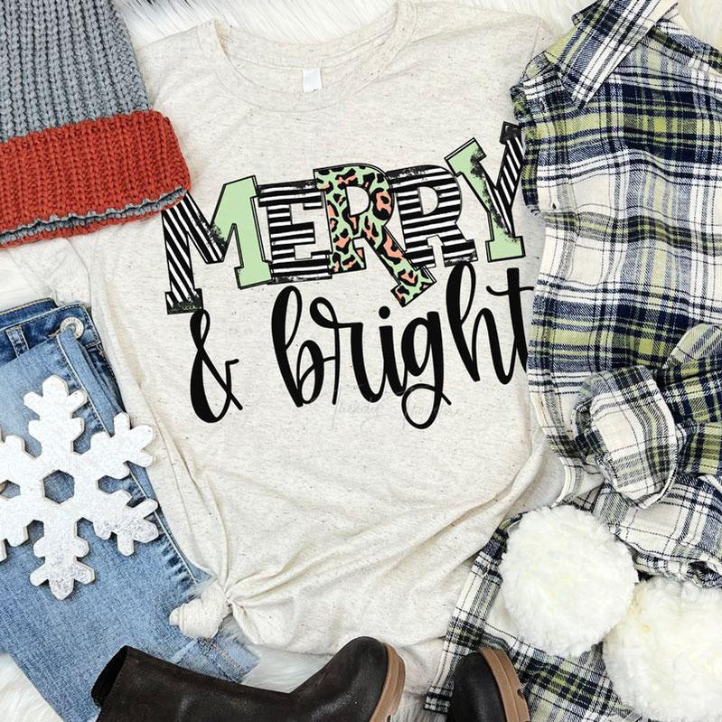 Merry Bright Screen Print Heat Transfer