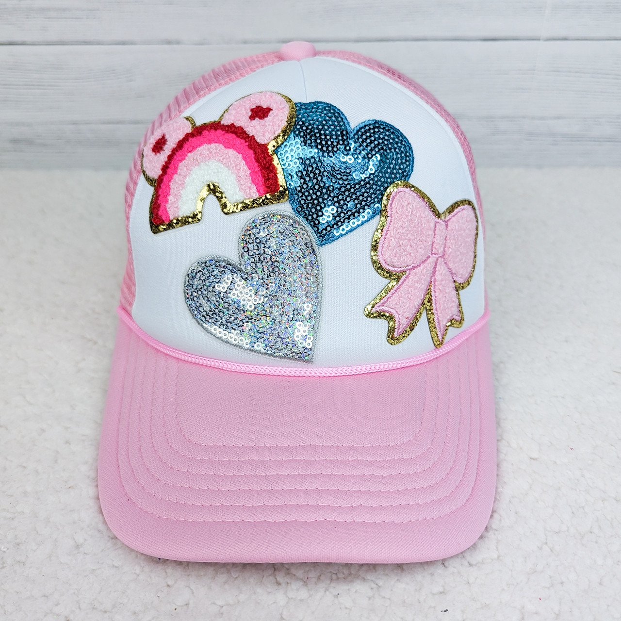 Pink Ribbon BOW Glitter Chenille HAT/POCKET Patch display picture 3