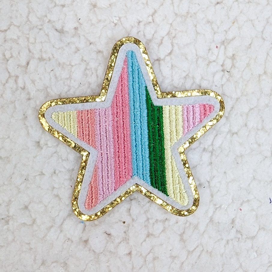 Multicolored Star Embroidered & Glitter HAT/POCKET Patch