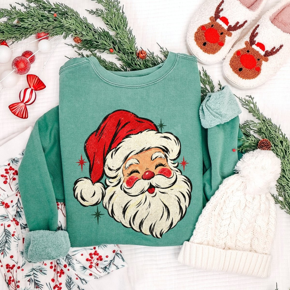 Transfer Design Sticker Retro Santa Face DTF Transfer | Vintage Christmas Design