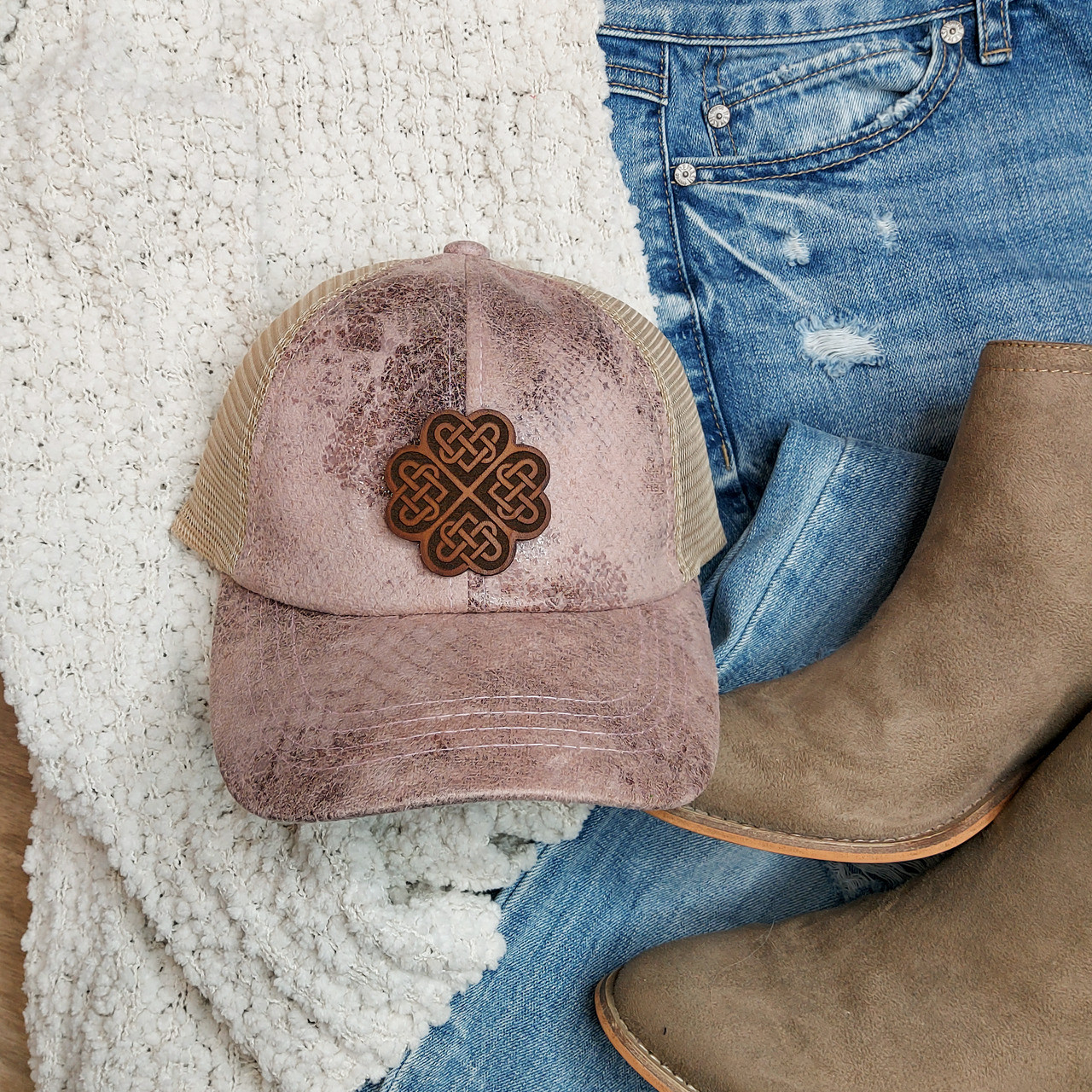 Four Leaf Clover Leather Hat Patch