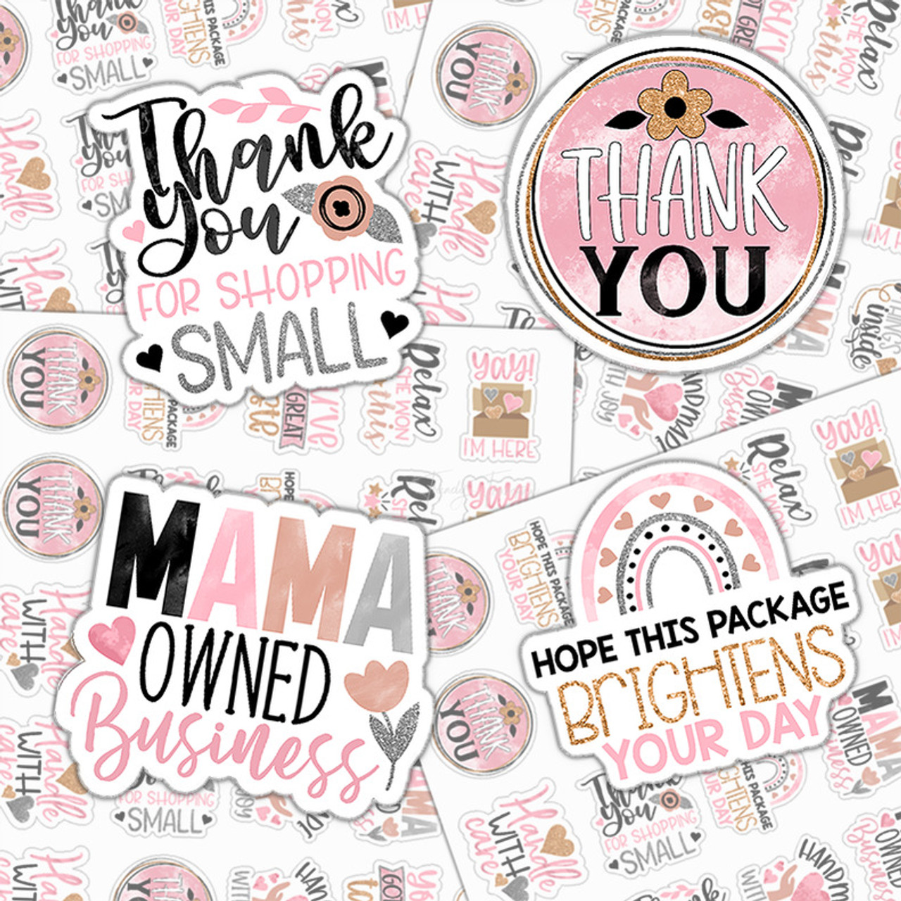 Rose Gold Packaging Sticker Sheet - Trendy Transfers