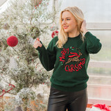 Leopard Reindeer DTF Heat Transfer, Christmas sweater with leopard and reindeer design, holiday Christmas apparel for women.