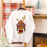 Merry Grinchmas Max DTF Heat Transfer, holiday sweatshirt with cartoon reindeer wearing sunglasses with 'Merry Grinchmas' text.