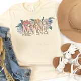 Mini Flowers DTF Heat Transfer, colorful floral mini flowers design on a cream T-shirt.