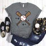 Ball and Bat DTF Heat Transfer, graphic design featuring a baseball with two crossed baseball bats.