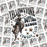 Yellowstone Dutton Ranch Cowboy Club Sticker Sheet, illustrated cowboy riding a horse and country-themed design with text and stars.