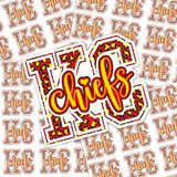 KC Chiefs Sticker Sheet, colorful sticker design featuring the Kansas City Chiefs team logo with animal print pattern.