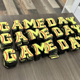 Softball Chenille Patch GAME DAY, yellow patches with red baseball stitch details.