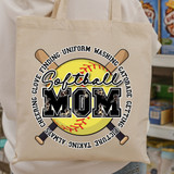 Softball Mom Leopard DTF Heat Transfer, design with a yellow softball, baseball bats, and leopard print text for moms supporting softball teams.