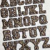 Leopard with Black Glitter Chenille Letters, decorative leopard print alphabet patches with glitter embellishments.