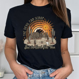 The Devil Can Scrap But the Lord Has Won DTF Heat Transfer, humorous graphic t-shirt with desert scene, cacti and sun design.