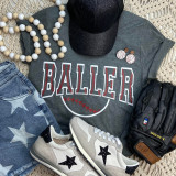 Baseball Baller PUFF Screen Print Heat Transfer, apparel design featuring the word 'Baller' with a baseball stitching pattern.