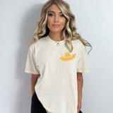 Sombrero DTF Heat Transfer, colorful sombrero design on a white T-shirt worn by a woman.