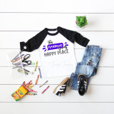The Playground Is My Happy Place Back To School Sublimation Transfer, a graphic t-shirt with a fun back-to-school design laid out on white wooden floor with crayons, scissors, pens, a pair of jeans, sneakers, and a small potted plant.