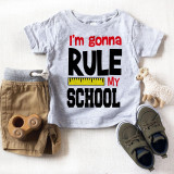 I'm Gonna Rule My School Back To School Sublimation Transfer, a graphic t-shirt with a ruler graphic and text in red and black, for kids' back-to-school fashion.