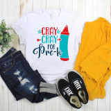 Cray Cray For Pre-k Back To School Sublimation Transfer, T-shirt with colorful crayon graphic and playful text for preschool back-to-school apparel.
