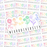 Neurodiversity Sticker Sheet, colorful rainbow-themed floral stickers with 'NEURODIVERSITY' text.