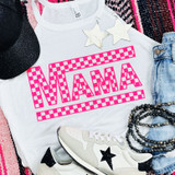 Mama Neon Pink Checkered Screen Print Heat Transfer