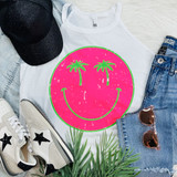 Palm Tree  Face Neon Pink Screen Print Heat Transfer