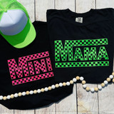 Mama Checkered NEON Green Screen Print Heat Transfer