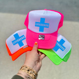 Lifeguard in Cross Neon Blue Hat/Pocket   Screen Print Heat Transfer