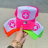 Lifeguard Circle Symbol Neon Pink Hat/Pocket  Screen Print Heat Transfer