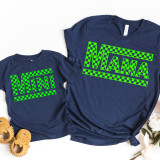 MINI NEON Green Screen Print Heat Transfer, bright neon green checkered heat transfer designs on navy blue T-shirts for custom apparel.