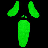 Ghostface Glow In The Dark Screen Print Heat Transfer, image showing a green glow-in-the-dark skull designed for clothing or fabric decoration.