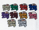 Game Day FOOTBALL Hat/Pocket Embroidered Patch, colorful embroidered patches with football and 'Game Day' text in various colors.