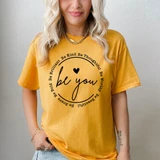 Be You BLACK DTF Heat Transfer, a motivational design on a yellow T-shirt.
