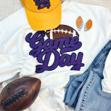 Purple Game Day Football Chenille Patch, vibrant purple chenille patch with a football design and 'Game Day' text for sports fan accessories.