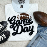Black Game Day Football Chenille Patch, embroidered patch with football design and 'Game Day' text for sports apparel.