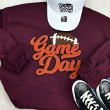 Red Orange Game Day Football Chenille Patch, decorative embroidered school or team spirit patch with a football design and 'Game Day' text.
