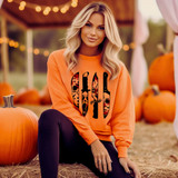 Horror Scene DTF Heat Transfer, spooky knives design on orange sweatshirt.