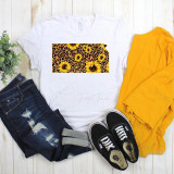 Kansas Leopard Sunflower Sublimation Transfer, decorative floral sunflower and leopard print pattern on a white t-shirt.