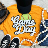 Softball White Game Day Chenille Patch, white and green patch featuring a softball and the words 'Game Day' in script.