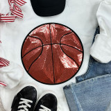 Sequins Basketball Patch Chenille Patch, a round patch featuring a glittering red and black basketball design with sequins details.