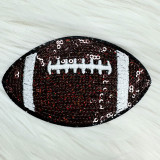 Mini Football Sequin Chenille Patch, a decorative patch featuring shiny red sequins and white embroidery in the shape of a football.