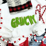 Grinchy Chenille Patch, green glittery chenille patch with the word 'GRINCHY' for holiday decorating.