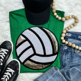 Sequins Volleyball Patch Chenille Patch, a round patch featuring a volleyball design with sequins and chenille material for garment decoration.