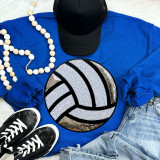 Sequins Volleyball Patch Chenille Patch, sports-themed decorative patch with shiny sequins in the shape of a volleyball on a blue sweatshirt.
