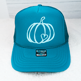 Turquoise Pumpkin PUFF Hat/Pocket Screen Print Heat Transfer