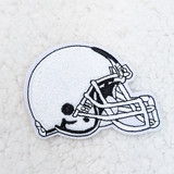 WHITE Football Helmet Hat/Pocket Chenille Patch, embroidered white football helmet patch with black details and faceguard.